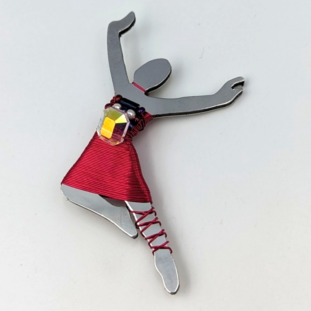 Vintage Liztech 94 Artist made by Jill Elizabeth Dancing Figure Mirrored Brooch